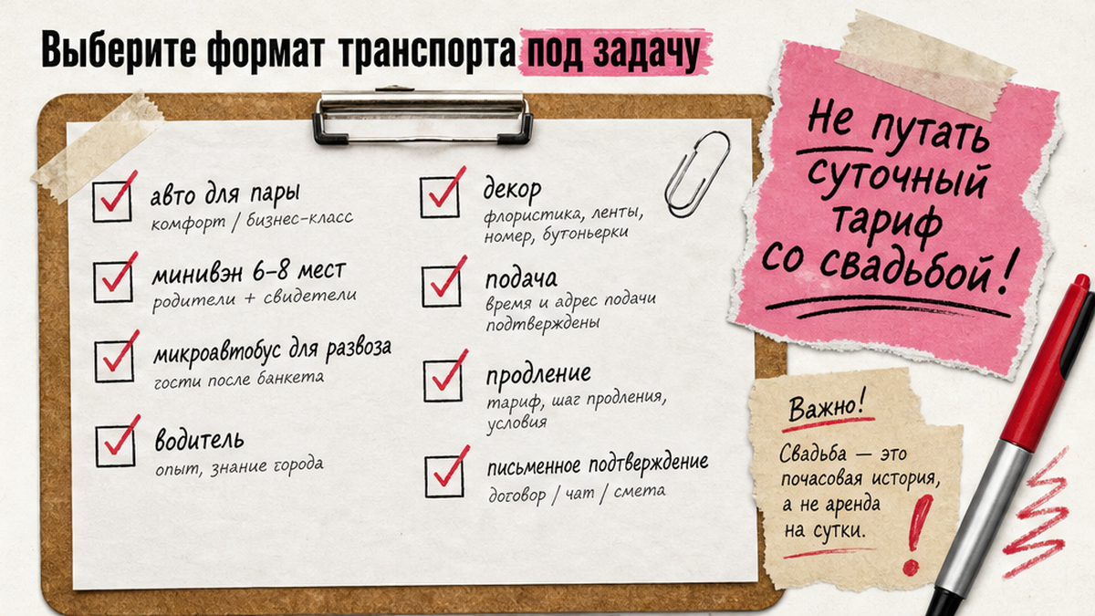 Чеклист выбора формата свадебного транспорта под задачу